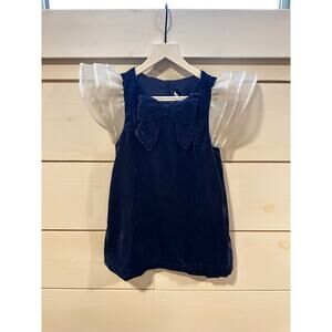 Janie & Jack Blue Velvet Dress with Tights and Diaper Cover Size 18-24 Months